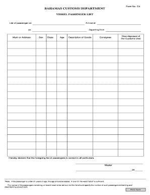 Bahamas Vessel Passenger List