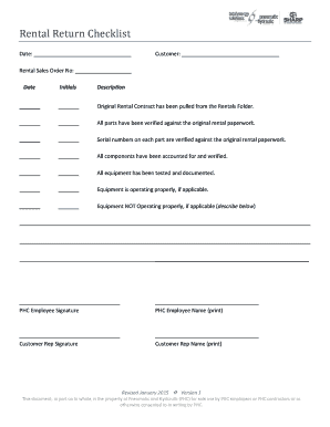 Rental Return Inspection Form - Pneumatic and Hydraulic