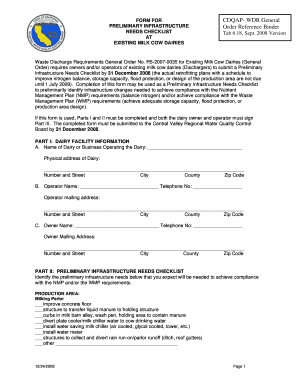 California Dairy Infrastructure Needs Checklist