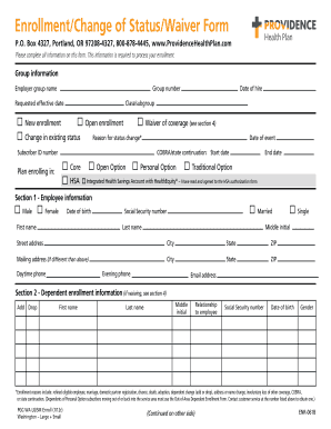 Providence Health Plan Enrollment Waiver Form