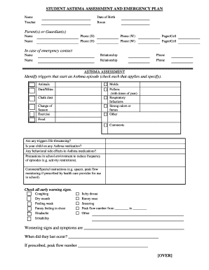 Student Asthma Assessment and Emergency Plan