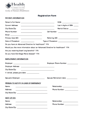 Cardiac & Pulmonary Rehabilitation Registration Form