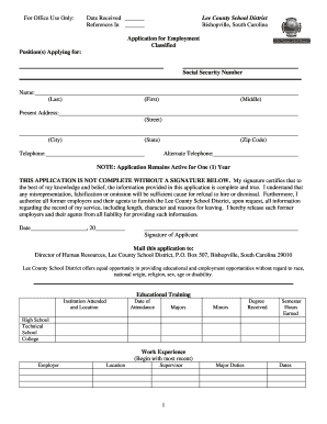 Lee County School District Classified Employment Application