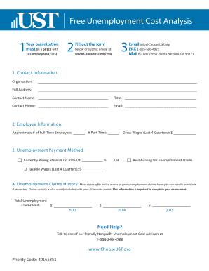 UST Unemployment Cost Analysis Form