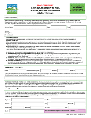 Acknowledgement of Risk Waiver