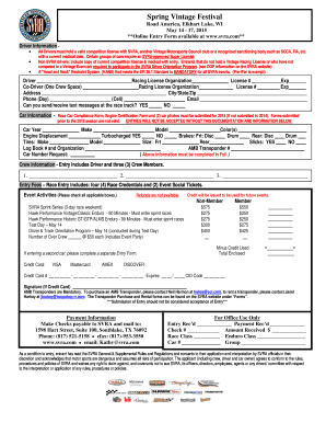 Fillable Online Entry Form PDF - SVRA.com Fax Email Print - pdfFiller