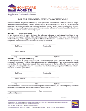 Paid Time Off Benefit Designation of Beneficiary Form