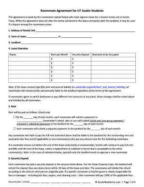 Roommate Agreement for UT Austin Students