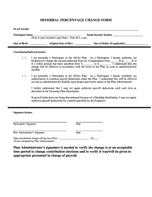 401k Deferral Percentage Change Form
