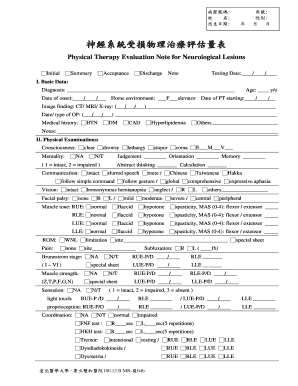 Physical Therapy Evaluation Note for Neurological Lesions