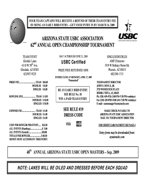 Arizona State USBC Open Championship Tournament Entry Form