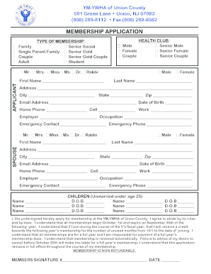 YM-YWHA Union County Membership Application