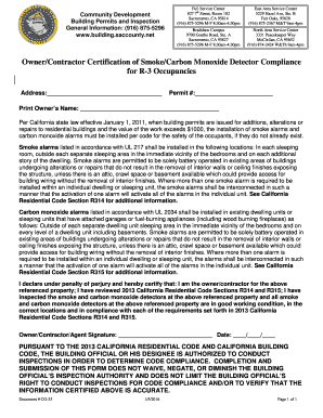 Owner/Contractor Certification of Smoke/Carbon Monoxide Detector Compliance