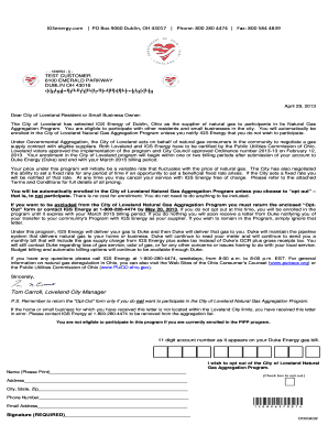 City of Loveland Natural Gas Aggregation Program Opt-Out Form