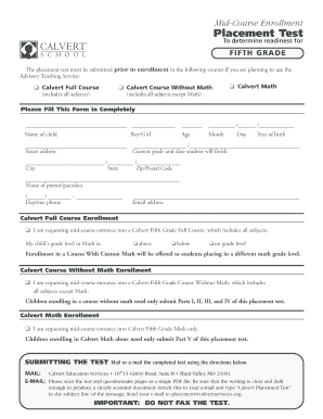 Mid-Course Enrollment Placement Test