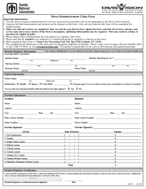 Davis Vision Reimbursement Claim Form