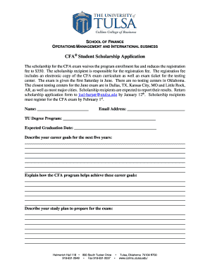 Fillable Online business utulsa CFA Student Scholarship Application ...