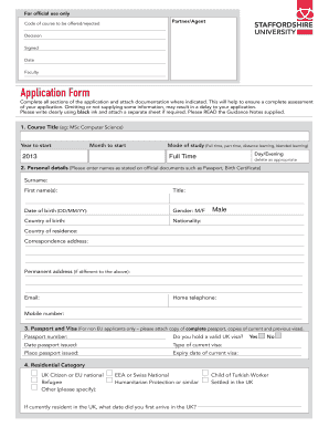 Staffordshire University Application Form