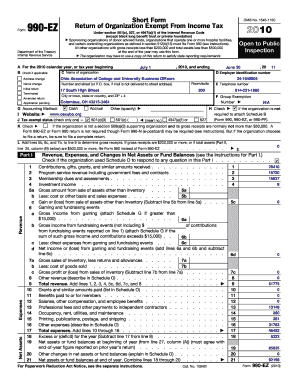 Form 990-EZ Tax Return for Exempt Organizations