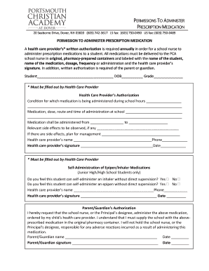Permission to Administer Prescription Medication