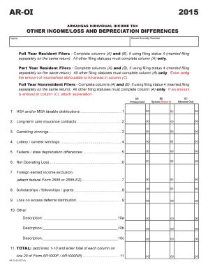 Arkansas Individual Income Tax Form AR-OI 2015