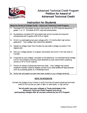 Advanced Technical Credit Program Petition