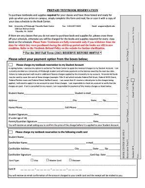 University of Pittsburgh Textbook Reservation Form