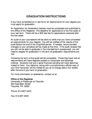 University of Pittsburgh Graduation Application