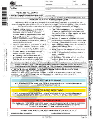 Paediatric PCA or NCA Prescription and Observation Chart