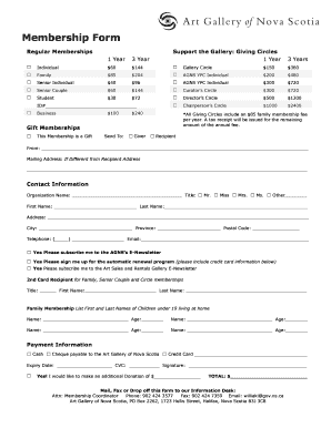 Art Gallery of Nova Scotia Membership Form
