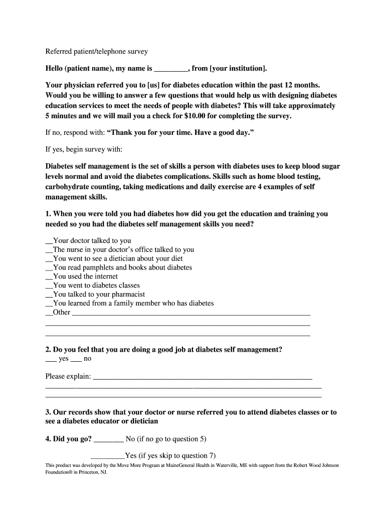 Fillable Online diabetesinitiative Patient's Diabetes Knowledge Questionnaire Diabetes