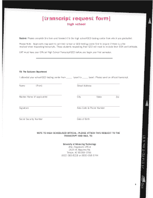 High School Transcript Request Form
