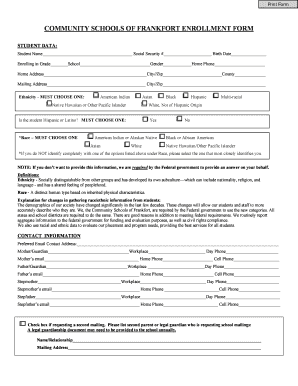 Community Schools of Frankfort Enrollment Form