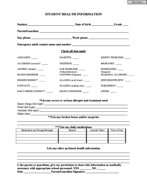 Student Health Information Form