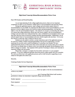 High School Transcript Release/Recommendation Waiver Form