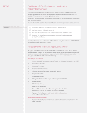 Certificate of Certification and Verification of Client Documents