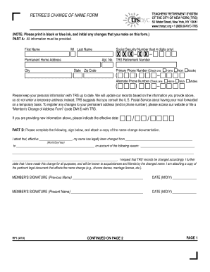 Retiree’s Change of Name Form