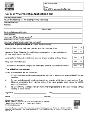 Car & MPV Membership Application Form