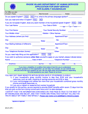 Rhode Island SNAP Application for Elderly Households