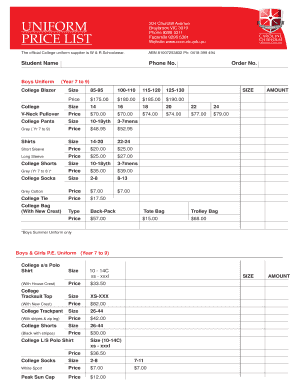 Hotel rate list format - cccc uniform