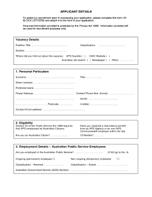 Australian Public Service Job Application Form