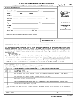 Ohio 5-Year Professional License Renewal Application