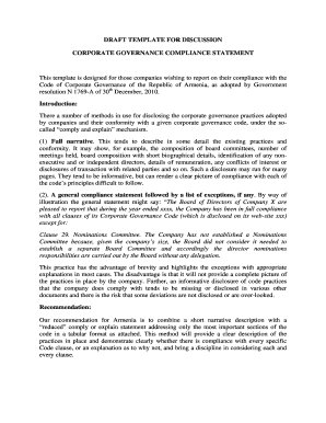 Corporate Governance Compliance Statement Template