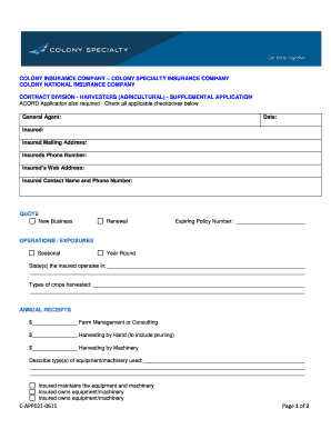 Harvesters Agricultural Supplemental Application