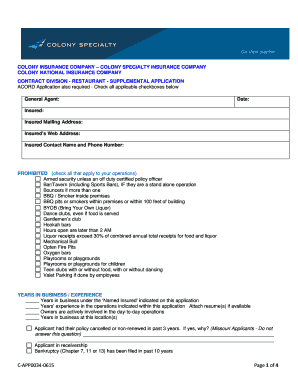 Restaurant Supplemental Application
