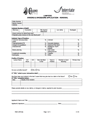 Lawyers Errors and Omissions Renewal Application