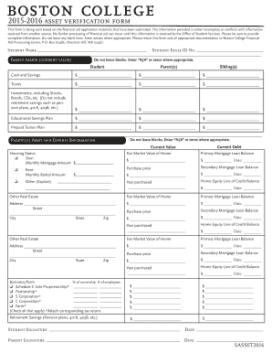 2015-2016 Asset Verification Form