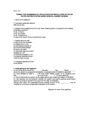 Solar Water Heating System Subsidy Application