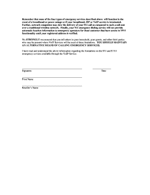 VoIP 911 Service Limitations Acknowledgement