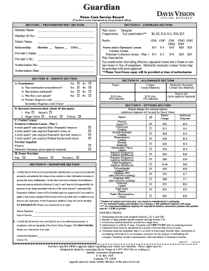 Vision Care Service Record Form